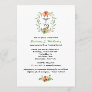 Invitación Enfermera floral del caduceo que fija la
