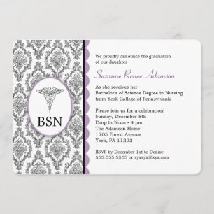 Invitación Enfermera Graduada BSN Damasco de lavanda negra RN