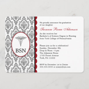 Invitación Enfermera graduada BSN RN negro damasco de color b