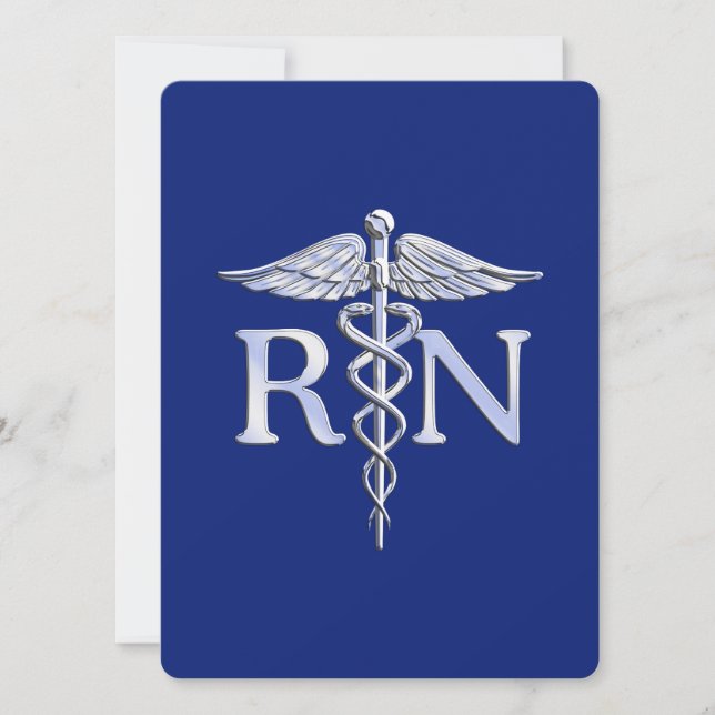 Invitación Enfermera inscrita RN Caduceus en azul marino (Anverso)