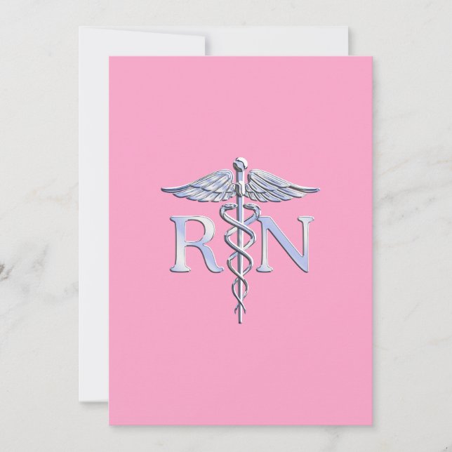 Invitación Enfermera inscrita RN Caduceus en rosa claro (Anverso)