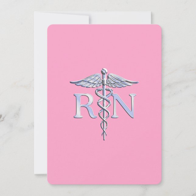 Invitación Enfermera inscrita RN Caduceus en rosa claro (Anverso)