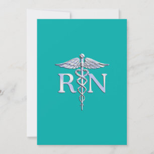 Invitación Enfermera inscrita RN Caduceus en turquesa