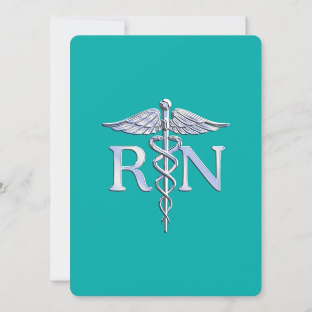 Invitación Enfermera inscrita RN Caduceus en turquesa (Anverso)