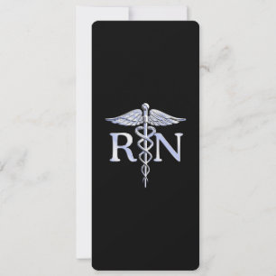 Invitación Enfermera inscrita RN Silver Caduceus en negro