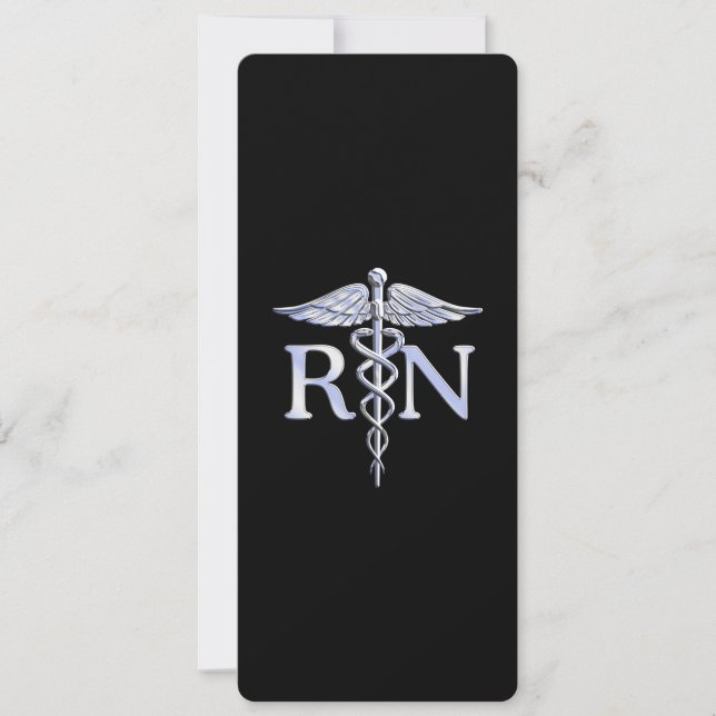 Invitación Enfermera inscrita RN Silver Caduceus en negro (Anverso)