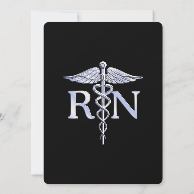 Invitación Enfermera inscrita RN Silver Caduceus en negro (Anverso)