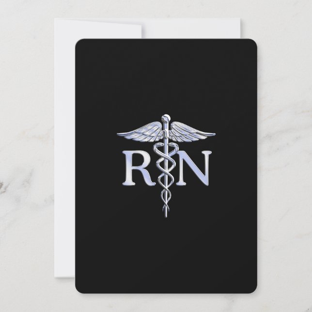 Invitación Enfermera inscrita RN Silver Caduceus en negro (Anverso)