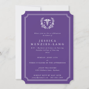 Invitación Enfermera Púrpura Registrada Caduceus+Laurel Wreat