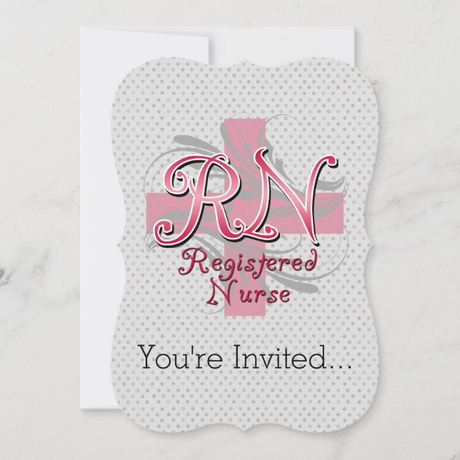 Invitación Enfermera Registrada RN, Baños Cruzados Rosados (Anverso)