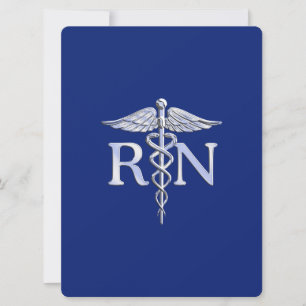 Invitación Enfermera Registrada RN Caduceo sobre Azul Marino