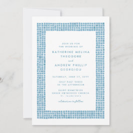 Invitación Enfoque de azulejos azul griego simple destino bod