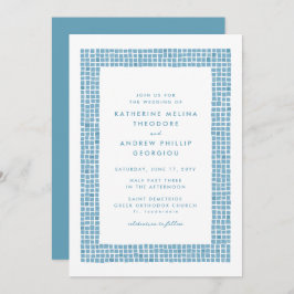 Invitación Enfoque en mosaico simple boda de destino azul gri