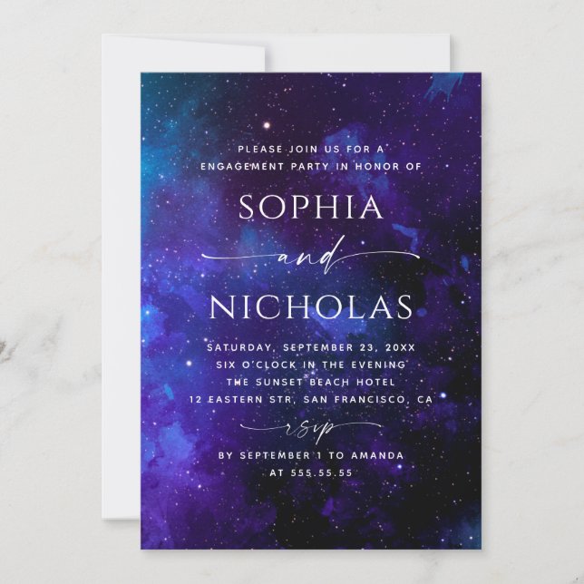Invitación Engagement Party | Elegant Celestial Starry Night (Anverso)