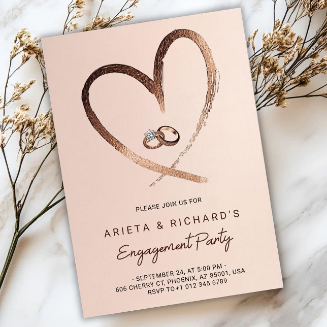 Invitación Engagement party invitation with a gold heart (Subido por el creador)