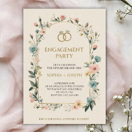 Invitación Engagement party Invitation with floral border