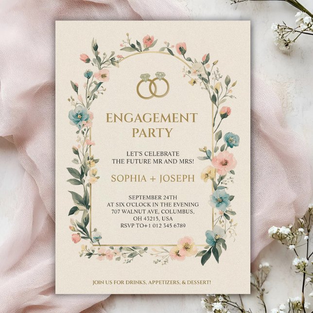 Invitación Engagement party Invitation with floral border (Subido por el creador)