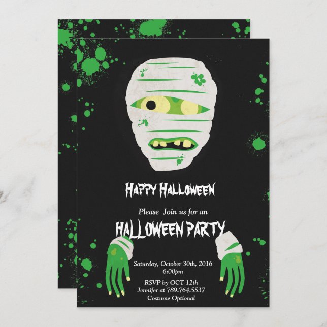 Invitación engañar o tratar Halloween del monstruo verde (Anverso / Reverso)