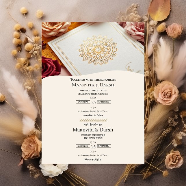 Invitación English Hindi Bilingual Wedding Invitation (Subido por el creador)