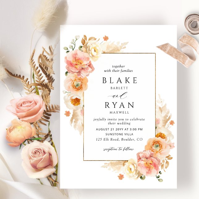 Invitación Engranaje Rubor Cream Champagne Floral Elegante Bo (Subido por el creador)