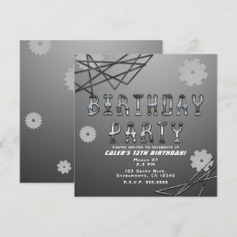 Invitación Engranajes Robot Futurista Divertido Cumpleaños Fi
