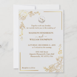 Invitación Engravamiento de la Boda Floral Dorada