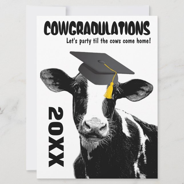 Invitación Enhorabuena divertida de la graduación de la vaca (Anverso)
