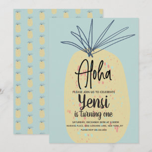 Invitación Enorme Arte de Piña Cumpleaños Tropical Verano Alo