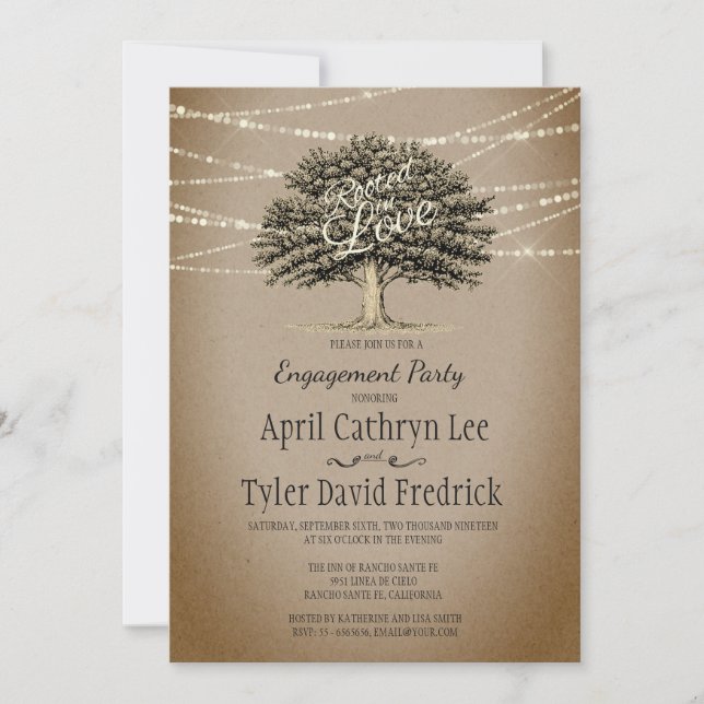 Invitación Enraizada en el partido Amo Rustic Tree Lights Eng (Anverso)