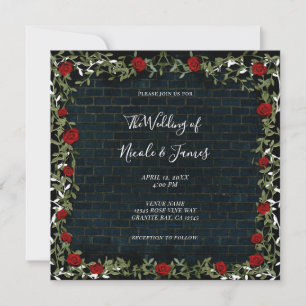 Invitación Enredaderas de rosa roja ladrillo rústico oscuro e