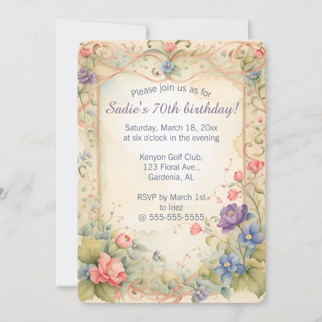 Invitación Enredaderas y Rosas com Pastel Editable en Enrejad (Anverso)