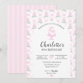 Invitación Enrejado de Hortensias Rosadas y Verdes con Lazos