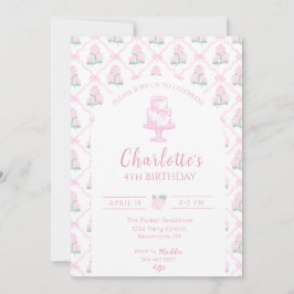 Invitación Enrejado de Hortensias Rosadas y Verdes con Lazos