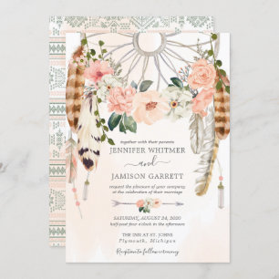 Invitación Enrojecimiento Boda Dreamcatcher Boho Dreamcatcher