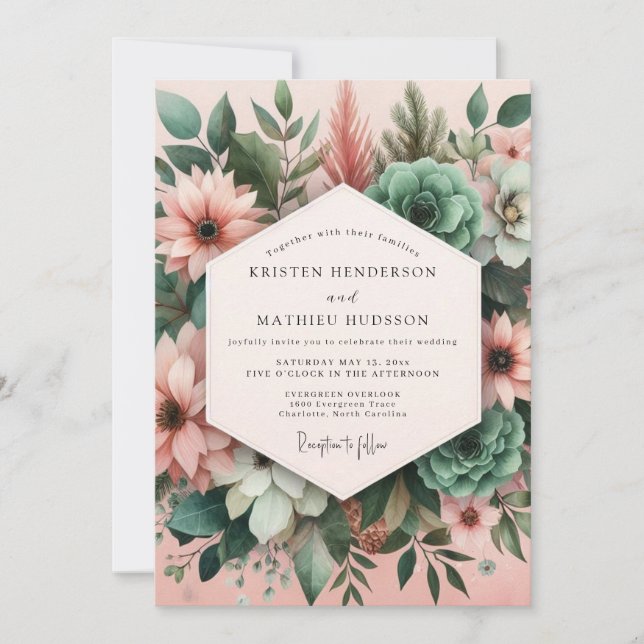 Invitación Ensamble Botánico Bodas Rubor (Anverso)
