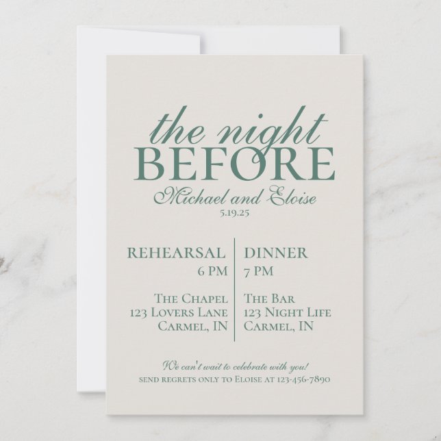 Invitación Ensayar La Noche Antes Del Boda Sage Green (Anverso)