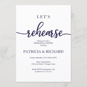 Invitación Ensayemos Cena de Ensayo Navy Blue