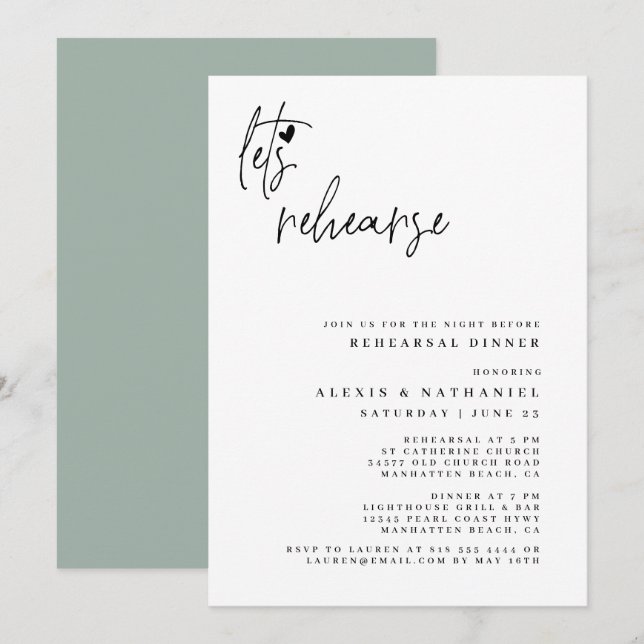 Invitación Ensayemos la noche antes de Dusty Sage (Anverso / Reverso)