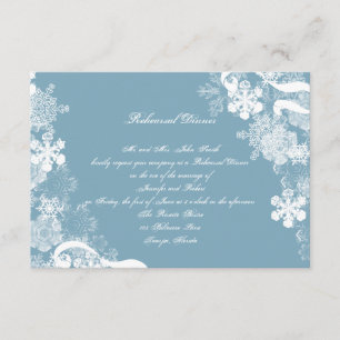 Invitación Ensayo blanco azul de la boda del copo de nieve