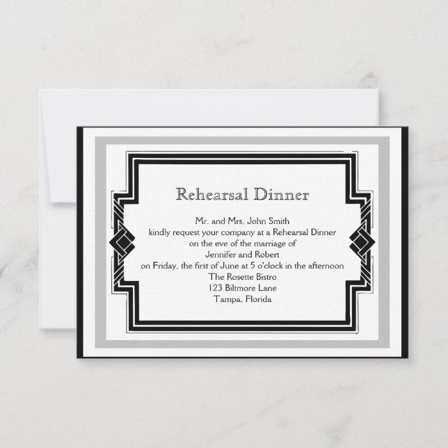 Invitación Ensayo blanco negro de la boda del marco del art (Anverso)