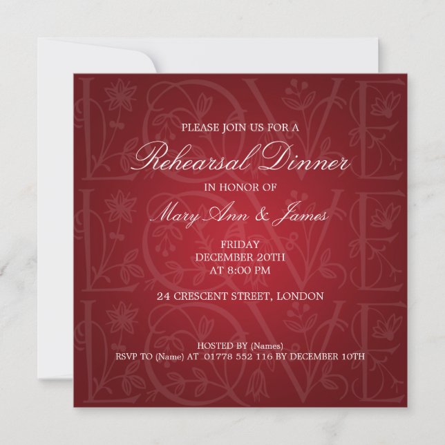 Invitación Ensayo Boda amor florece rojo (Anverso)