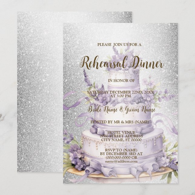 Invitación Ensayo boda Cake Lavender Floral (Anverso / Reverso)
