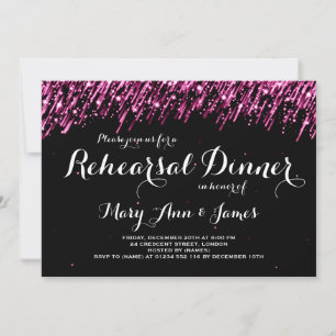 Invitación Ensayo Boda Cena Cena Cayendo Estrellas Rosa