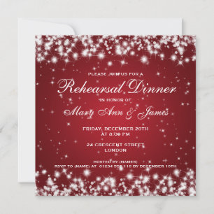 Invitación Ensayo Boda Cena Espuma de Invierno Rojo