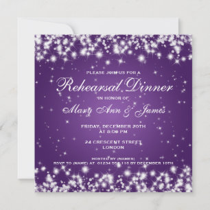 Invitación Ensayo Boda Cena Invierno Sparkle Purple