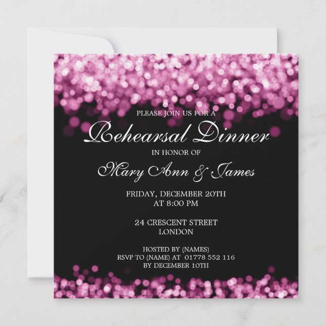 Invitación Ensayo boda Cena Luces rosadas (Anverso)