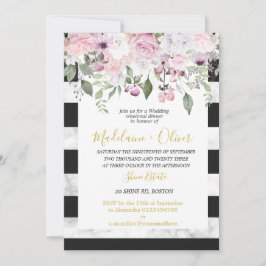 Invitación Ensayo boda Cena Mármol Floral Moda negra