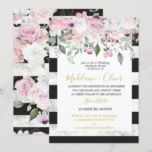 Invitación Ensayo boda Cena Mármol Floral Moda negra