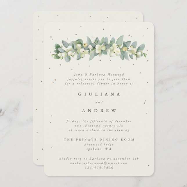 Invitación Ensayo Boda Cream Snowberry+Eucalyptus (Anverso / Reverso)