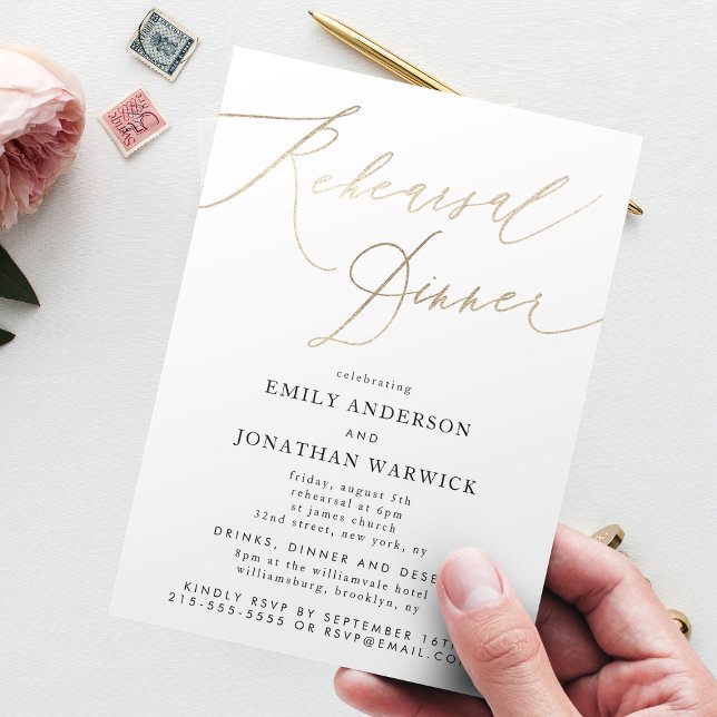 Invitación Ensayo Boda de caligrafía de oro moderno simple (Subido por el creador)